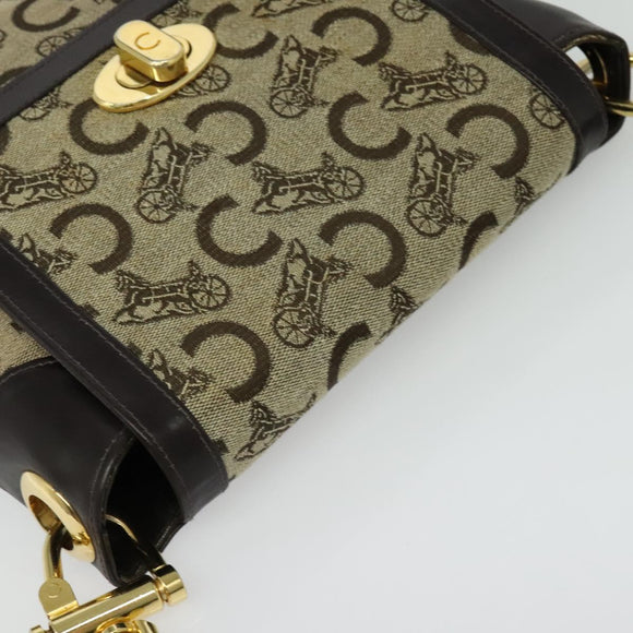CELINE C Sulky Shoulder Bag Canvas Beige Gold Auth 140291