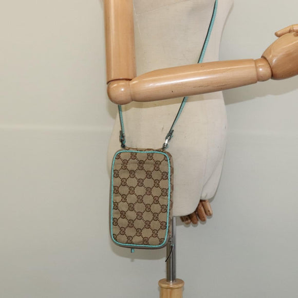 GUCCI GG Canvas Shoulder Bag Beige Silver 124616 Auth 140310