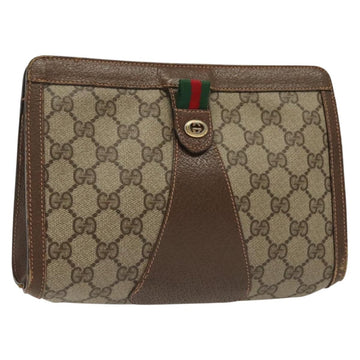 GUCCI GG Supreme Web Sherry Line Clutch Bag PVC Beige 156 01 032 Auth 140311