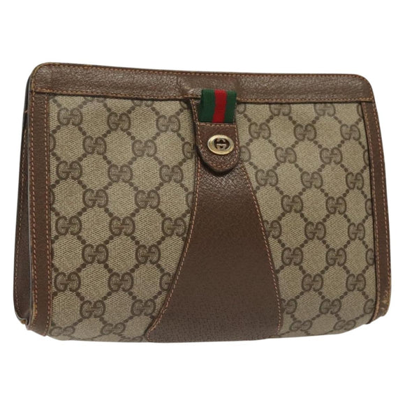GUCCI GG Supreme Web Sherry Line Clutch Bag PVC Beige 156 01 032 Auth 140311