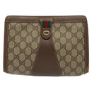 GUCCI GG Supreme Web Sherry Line Clutch Bag PVC Beige 156 01 032 Auth 140311-2