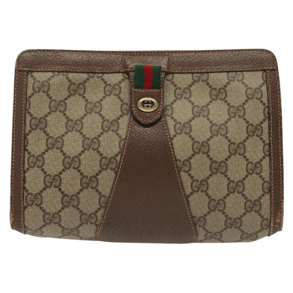 GUCCI GG Supreme Web Sherry Line Clutch Bag PVC Beige 156 01 032 Auth 140311
