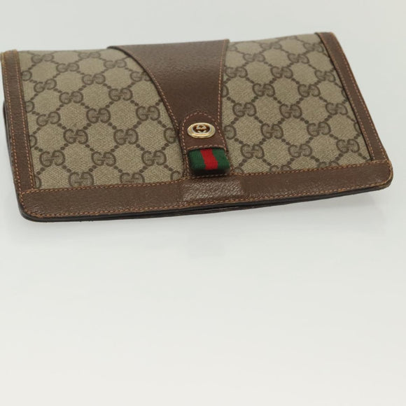GUCCI GG Supreme Web Sherry Line Clutch Bag PVC Beige 156 01 032 Auth 140311