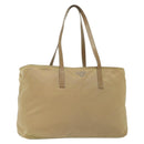 PRADA Tote Bag Nylon Beige Silver Auth 140315-1