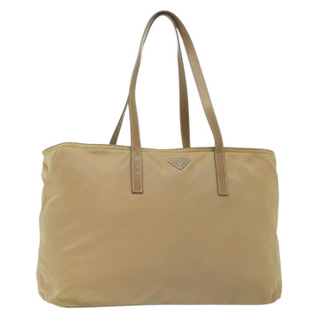PRADA Tote Bag Nylon Beige Silver Auth 140315