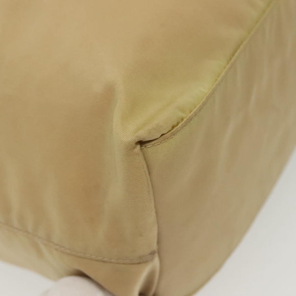 PRADA Tote Bag Nylon Beige Silver Auth 140315