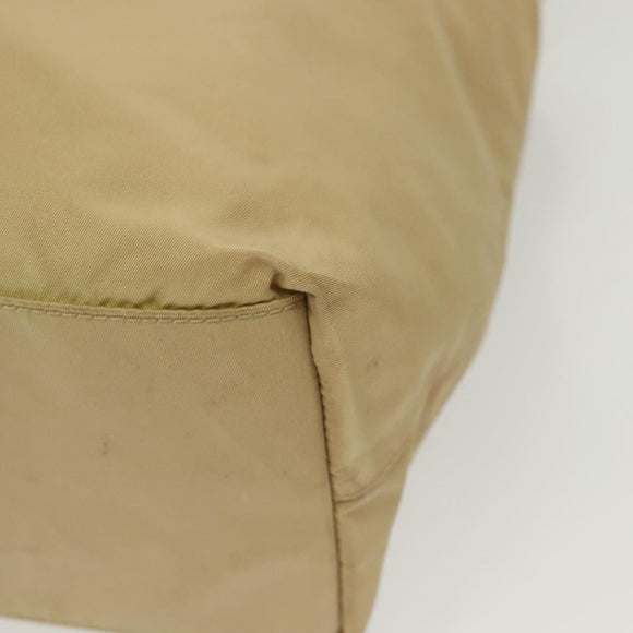 PRADA Tote Bag Nylon Beige Silver Auth 140315