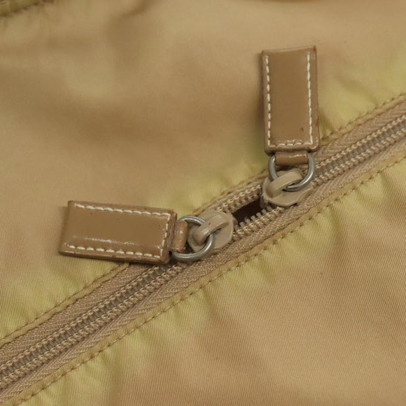 PRADA Tote Bag Nylon Beige Silver Auth 140315