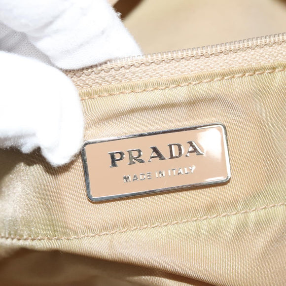 PRADA Tote Bag Nylon Beige Silver Auth 140315