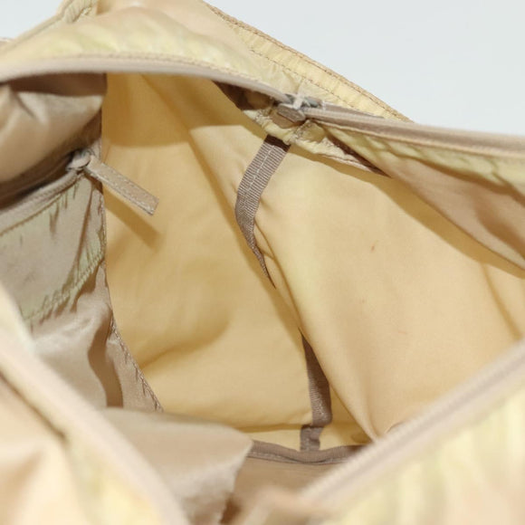 PRADA Tote Bag Nylon Beige Silver Auth 140315