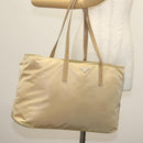 PRADA Tote Bag Nylon Beige Silver Auth 140315-23