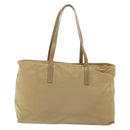 PRADA Tote Bag Nylon Beige Silver Auth 140315-3