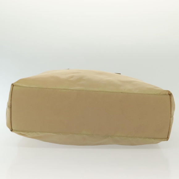 PRADA Tote Bag Nylon Beige Silver Auth 140315