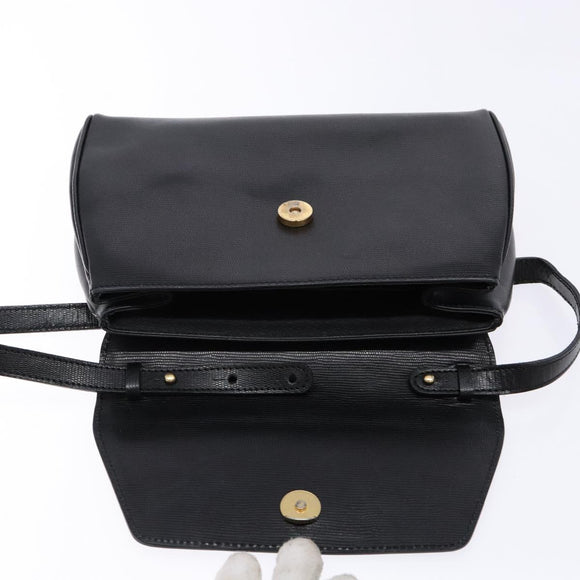 CELINE Shoulder Bag Leather Black Gold Auth 140316