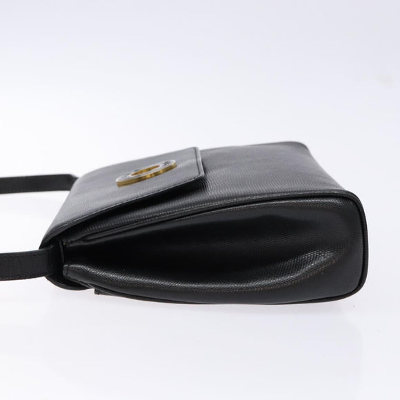 CELINE Shoulder Bag Leather Black Gold Auth 140316