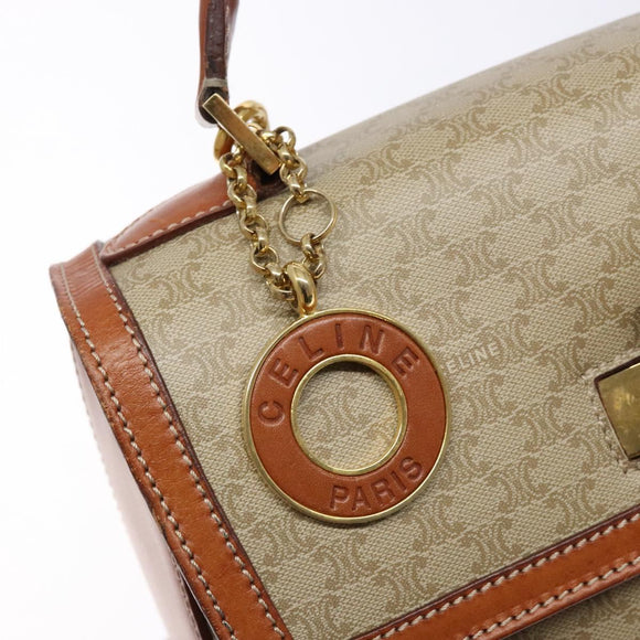 CELINE Macadam Canvas Hand Bag PVC 2way Beige Gold Auth 140317