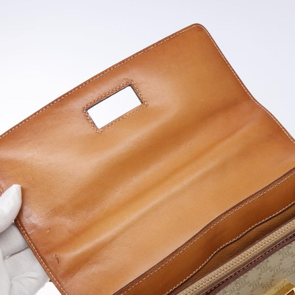 CELINE Macadam Canvas Hand Bag PVC 2way Beige Gold Auth 140317