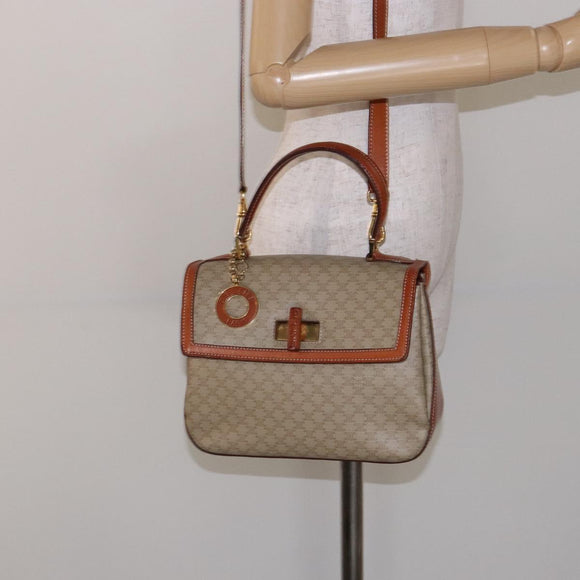 CELINE Macadam Canvas Hand Bag PVC 2way Beige Gold Auth 140317