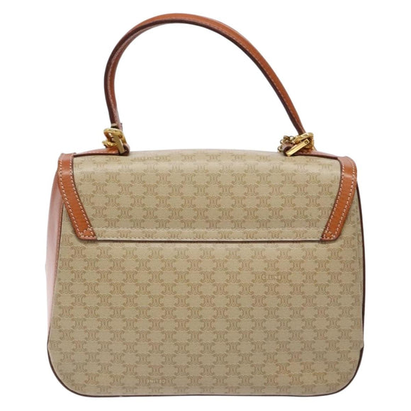 CELINE Macadam Canvas Hand Bag PVC 2way Beige Gold Auth 140317