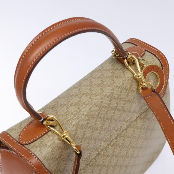CELINE Macadam Canvas Hand Bag PVC 2way Beige Gold Auth 140317