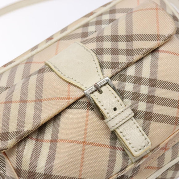 BURBERRY Nova Check Blue Label Shoulder Bag Canvas Leather Beige Auth 140318