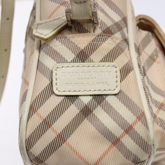 BURBERRY Nova Check Blue Label Shoulder Bag Canvas Leather Beige Auth 140318