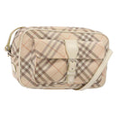 BURBERRY Nova Check Blue Label Shoulder Bag Canvas Leather Beige Auth 140318-1