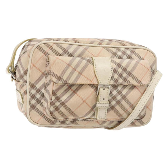 BURBERRY Nova Check Blue Label Shoulder Bag Canvas Leather Beige Auth 140318