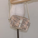 BURBERRY Nova Check Blue Label Shoulder Bag Canvas Leather Beige Auth 140318-23