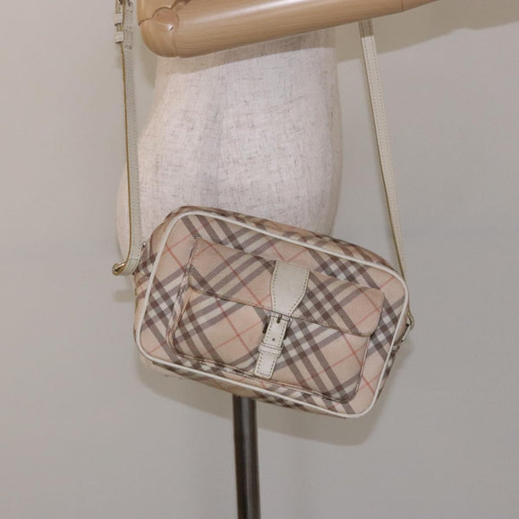 BURBERRY Nova Check Blue Label Shoulder Bag Canvas Leather Beige Auth 140318