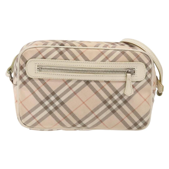 BURBERRY Nova Check Blue Label Shoulder Bag Canvas Leather Beige Auth 140318