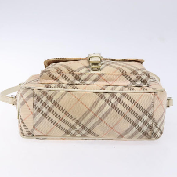 BURBERRY Nova Check Blue Label Shoulder Bag Canvas Leather Beige Auth 140318