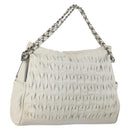 CHANEL Chain Shoulder Bag Leather Ivory Silver CC Auth 140320-1