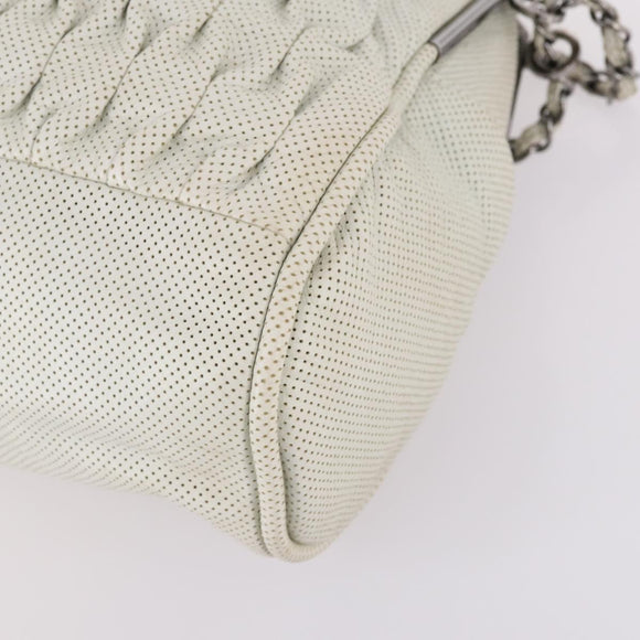 CHANEL Chain Shoulder Bag Leather Ivory Silver CC Auth 140320