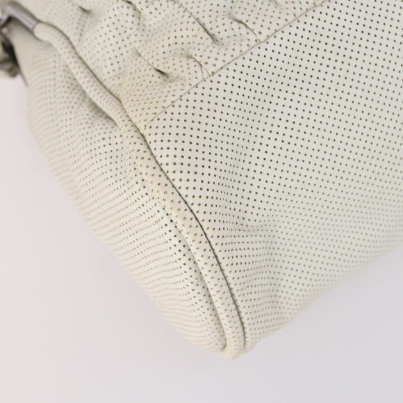 CHANEL Chain Shoulder Bag Leather Ivory Silver CC Auth 140320