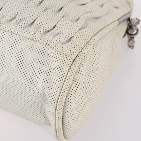 CHANEL Chain Shoulder Bag Leather Ivory Silver CC Auth 140320