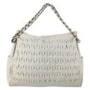 CHANEL Chain Shoulder Bag Leather Ivory Silver CC Auth 140320-13