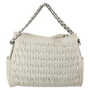 CHANEL Chain Shoulder Bag Leather Ivory Silver CC Auth 140320-2
