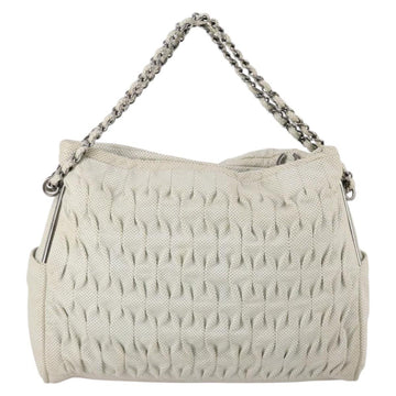 CHANEL Chain Shoulder Bag Leather Ivory Silver CC Auth 140320 - 0