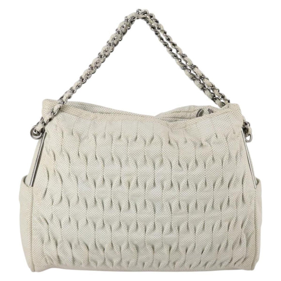 CHANEL Chain Shoulder Bag Leather Ivory Silver CC Auth 140320