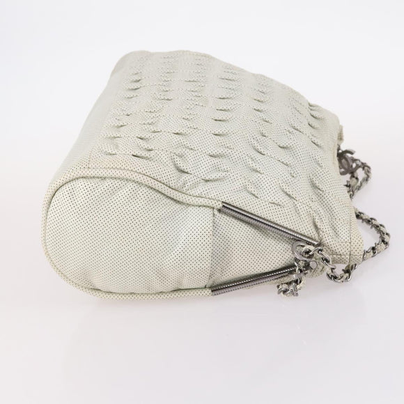CHANEL Chain Shoulder Bag Leather Ivory Silver CC Auth 140320