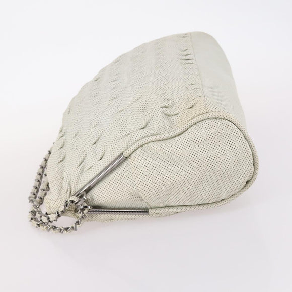 CHANEL Chain Shoulder Bag Leather Ivory Silver CC Auth 140320