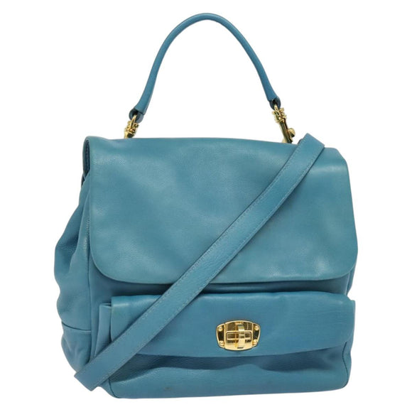 Miu Miu Hand Bag Leather 2way Blue Gold Auth 140336
