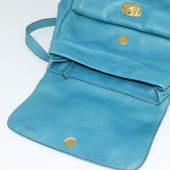 Miu Miu Hand Bag Leather 2way Blue Gold Auth 140336