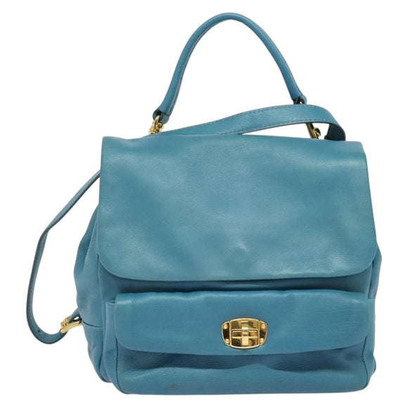 Miu Miu Hand Bag Leather 2way Blue Gold Auth 140336