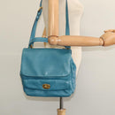 Miu Miu Hand Bag Leather 2way Blue Gold Auth 140336-24