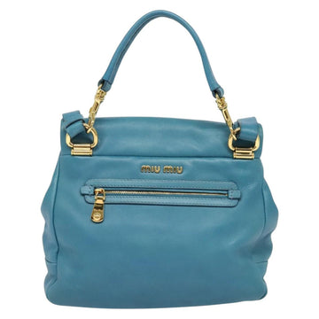 Miu Miu Hand Bag Leather 2way Blue Gold Auth 140336 - 0