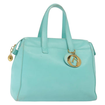 Christian Dior Tote Bag Leather Light Blue Gold Auth 140337