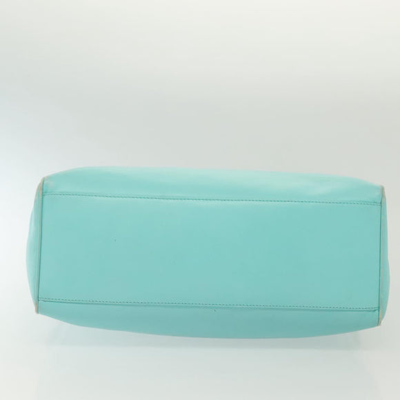 Christian Dior Tote Bag Leather Light Blue Gold Auth 140337