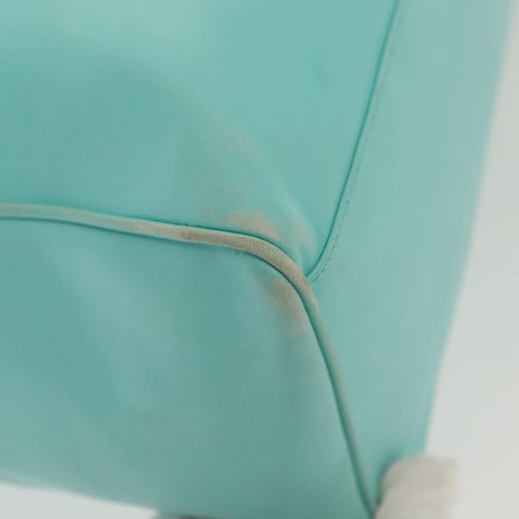 Christian Dior Tote Bag Leather Light Blue Gold Auth 140337